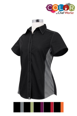 Picture of Chef Works - CSWC-BME - Female BlackMerlot Universal Contrast Shirt
