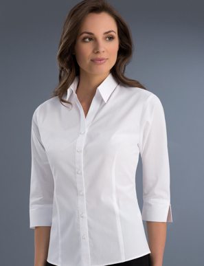 Picture of John Kevin Uniforms-700 White-Womens Slim Fit 3/4 Sleeve Poplin
