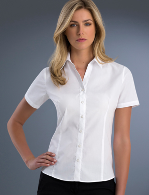 Picture of John Kevin Uniforms-701 White-Womens Slim Fit Short Sleeve Poplin