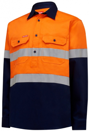 Picture of Hardyakka-Y04615-HIVIS LONG SLEEVE HEAVY WEIGHT CLOSED FRONT 2TONE SHIRT WITH TAPE