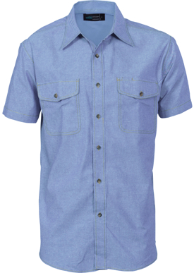 Picture of DNC Workwear-4103-Mens Twin Flap Pocket Cotton Chambray - Short Sleeve