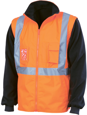 Picture of DNC Workwear-3990-HiVis “4 in 1” Zip off Sleeve Reversible Vest, ‘X’ Back with additional tape on Tail