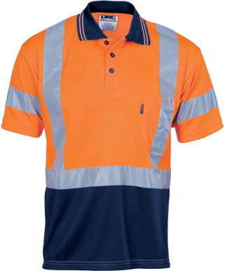 Picture of DNC Workwear-3912-Hivis Day/Night Cool Breathe Polo Shirt With Cross Back Reflective Tape - Short Sleeve