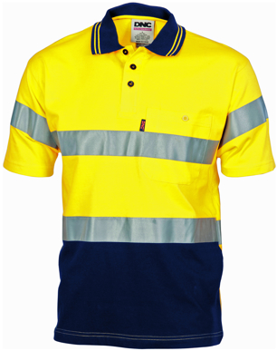 Picture of DNC Workwear-3915-Hivis Cool-Breeze Cotton Jersey Polo With CSR Reflective Tape - Short Sleeve