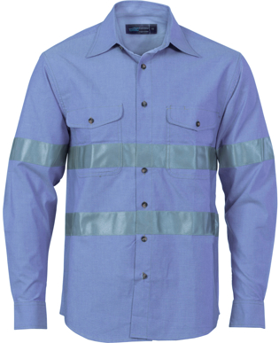 Picture of DNC Workwear-3889-Cotton Chambray Shirt with Generic Reflective Tape - Long sleeve