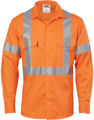 Picture of DNC Workwear-3946-HiVis Cool-Breeze Cross Back Cotton Shirt with 3M Reflective Tape - Long Sleeve