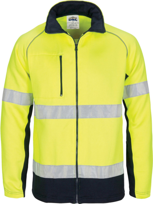 Picture of DNC Workwear Hi Vis Taped 2 Tone Full Zip Fleece Sweat Shirt CSR Reflective Tape (3726)