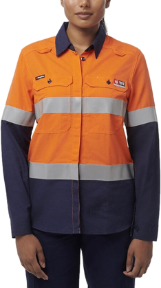 Picture of King Gee Womens Shieldtec Lenzing FR Hi Vis Spliced Open Front Taped Shirt (K84002)