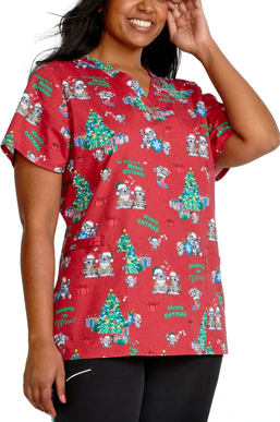 Picture of Cherokee Scrubs Womens Meowy Christmouse Scrub Top (CK616 MWCM)