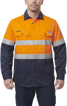 Picture of King Gee ShieldTec FR Hi Vis 2 Tone Open Front Taped Shirt (Y04350)