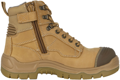 Picture of King Gee Phoenix Zip/Lace Safety Work Boots With Scuff Cap - Wheat (K27880)