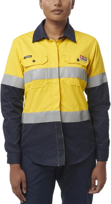 Picture of King Gee Womens ShieldTec FR Hi Vis 2 Tone Open Front Taped Shirt (Y04050)