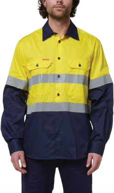 Picture of Hard Yakka Core Hi Vis Long Sleeve 2 Tone Reflective Vented Cotton Shirt (Y07940)