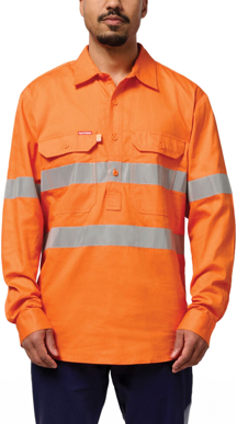 Picture of Hard Yakka Hi Vis Closed Front Reflective Long Sleeve Cotton Drill Shirt (Y07899)